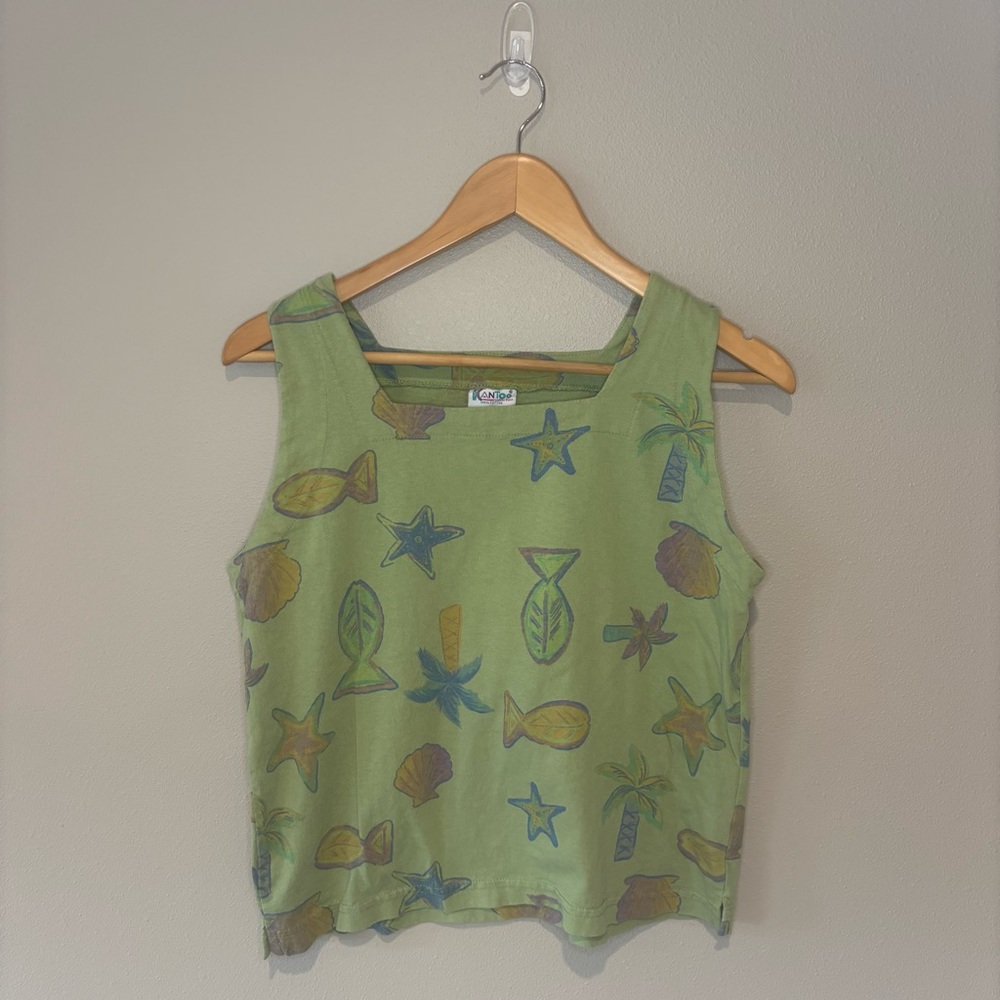 Light Green Tropical Print Tank Top